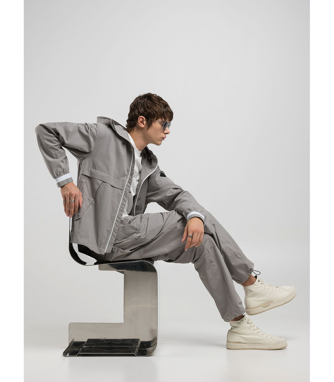 リップストップコットンナイロン フルジップフーディー（セットアップモデル） 詳細画像 グレー 3